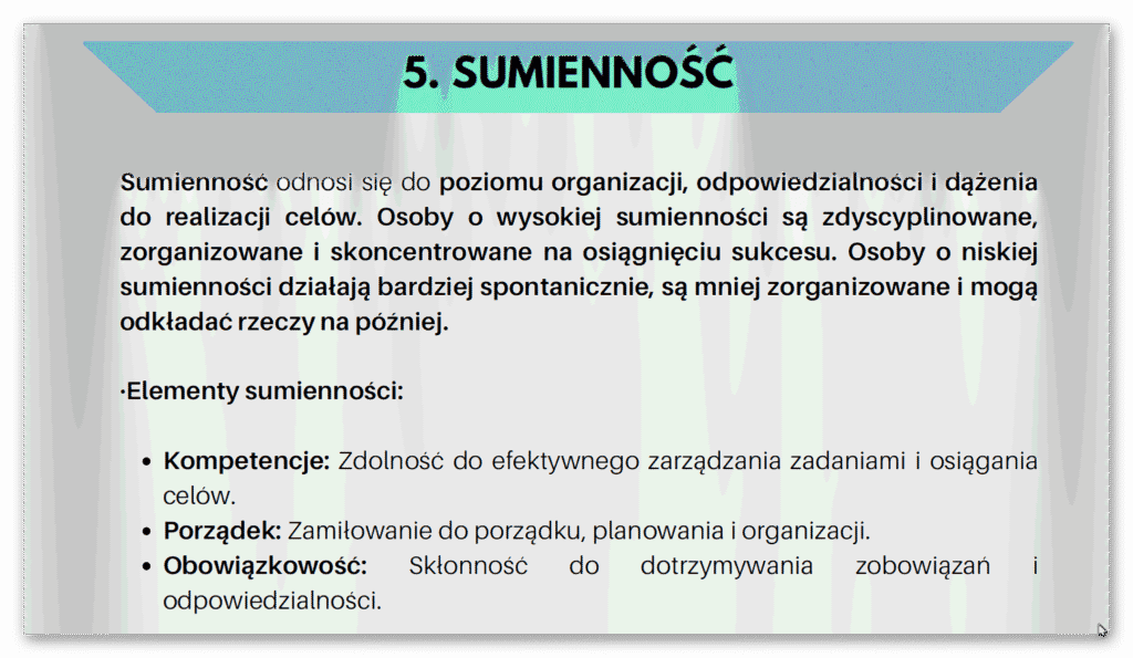 sumienność odnosi się do poziomu organizacji odpowiedzialności