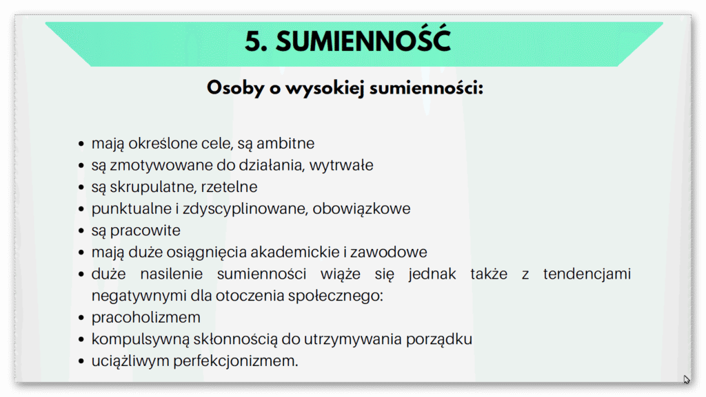 sumienność wielka piątka